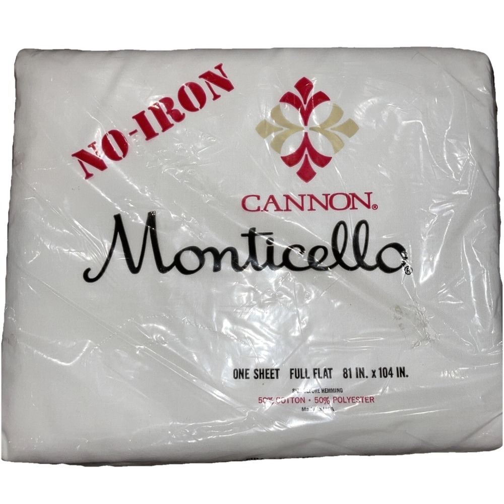Vintage CANNON Monticello No Iron Muslin Full Size Flat Sheet White USA NIP
